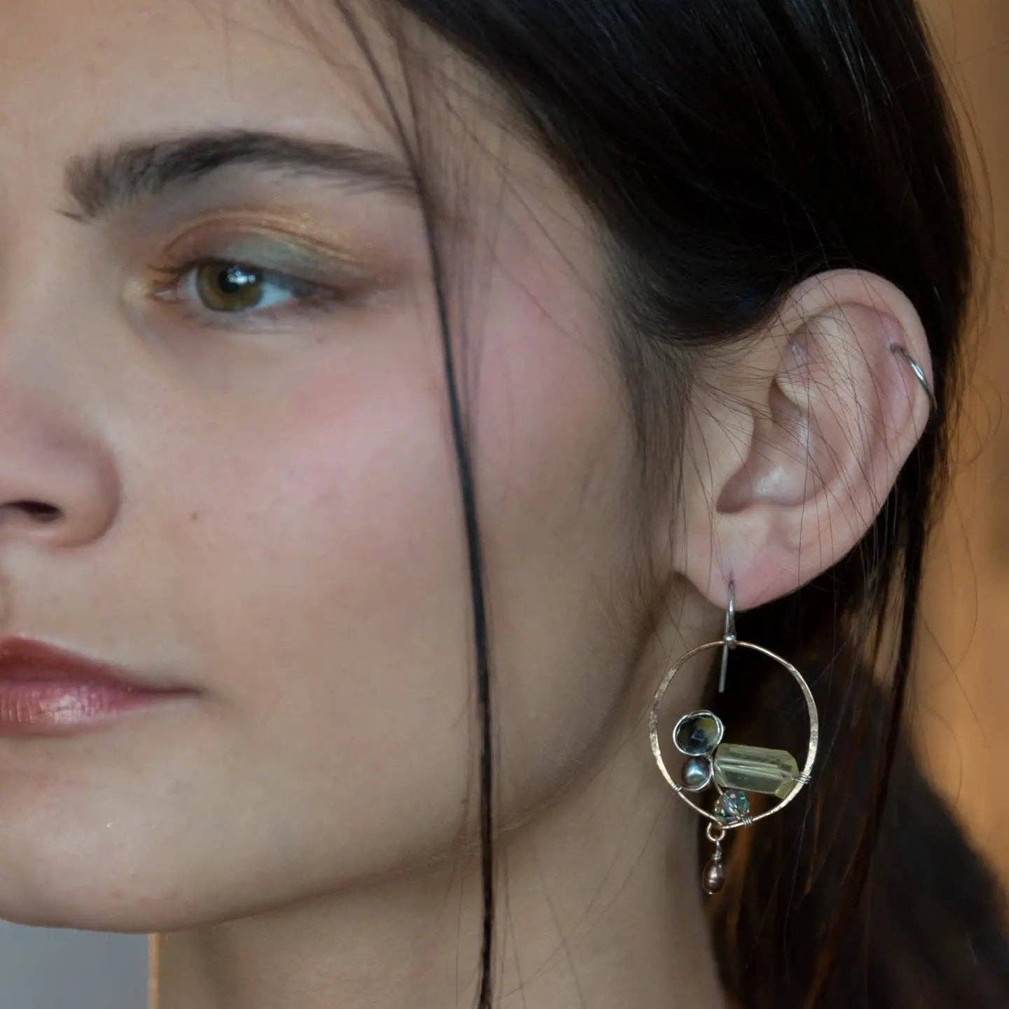 Embroidered Quartz Hoop Earrings