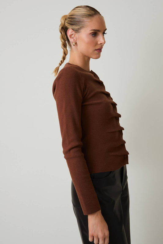 Crew Neck Pleated Sweater Top