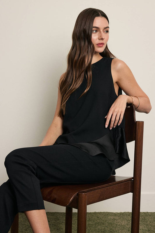 Asymmetrical Satin Ruffle Hem Sleeveless Top