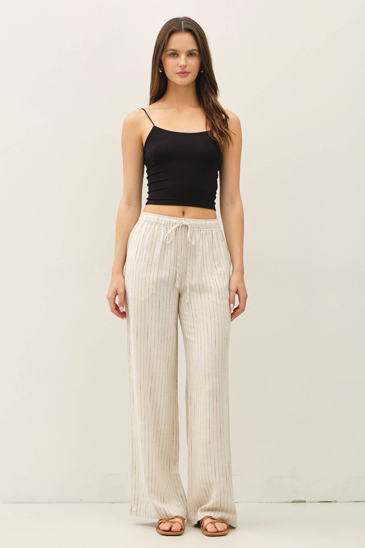 Striped Linen Wide Leg Pants