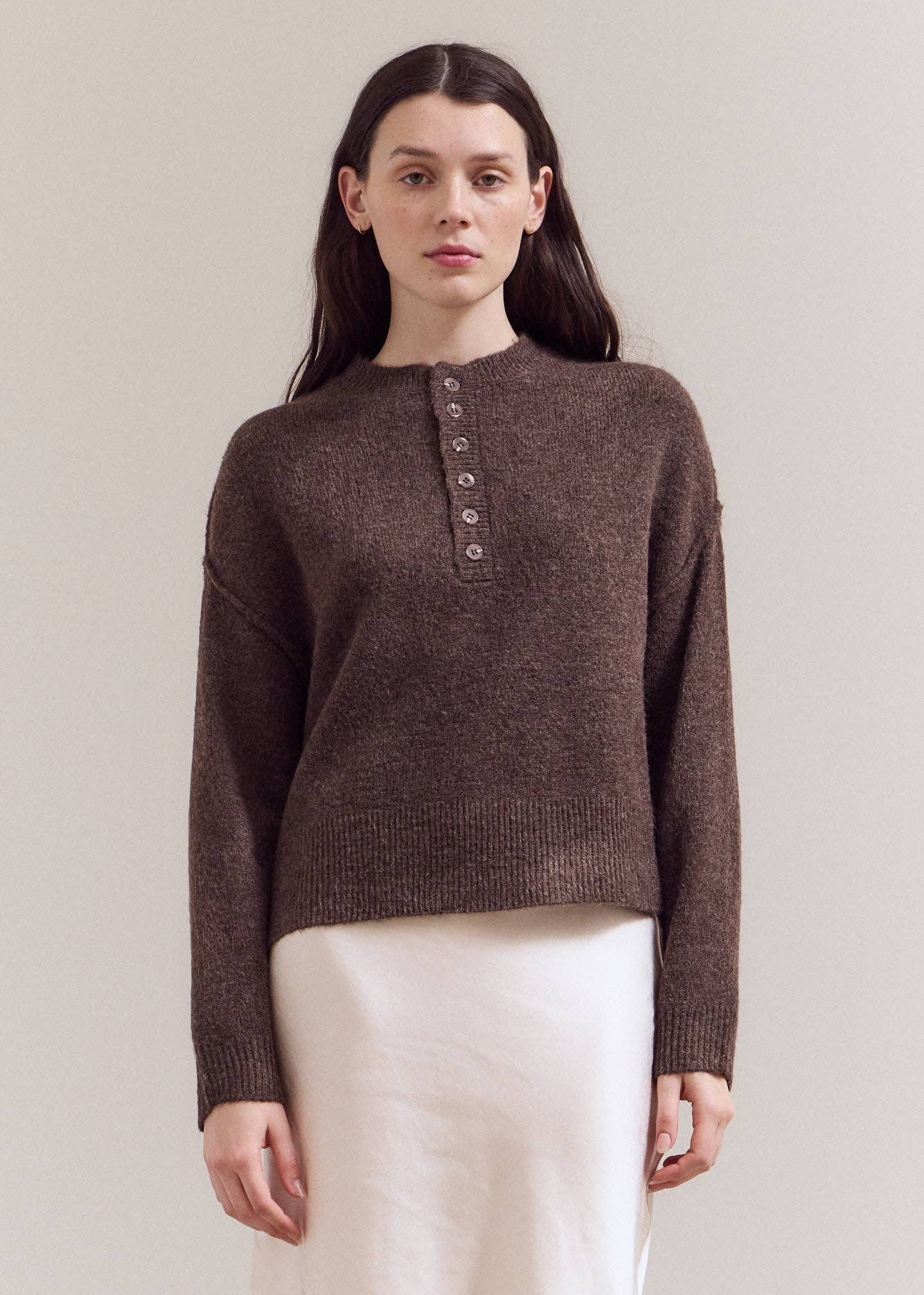 Half Button Down Sweater - Chestnut