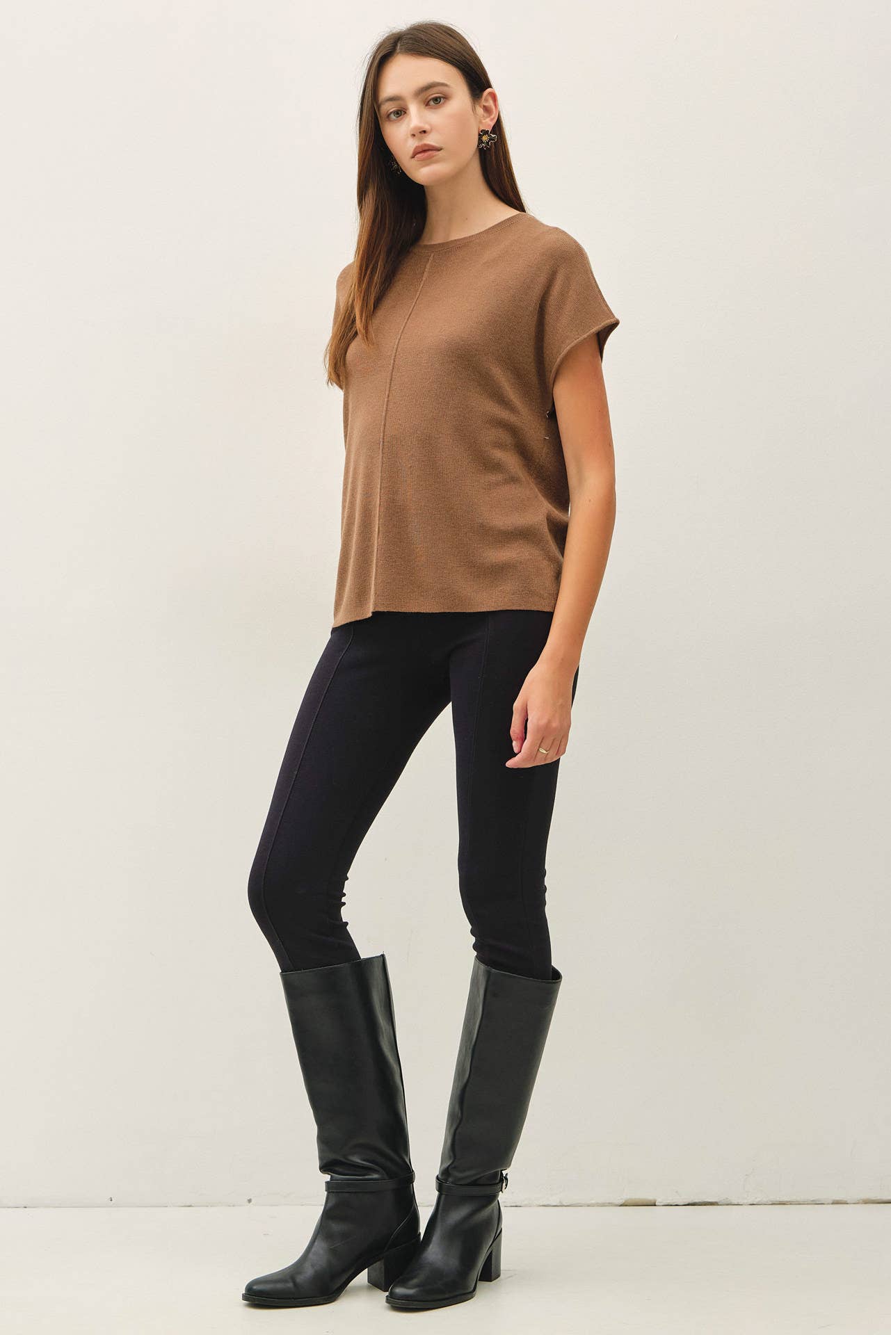 Wool Blended Cap Sleeve Sweater Top