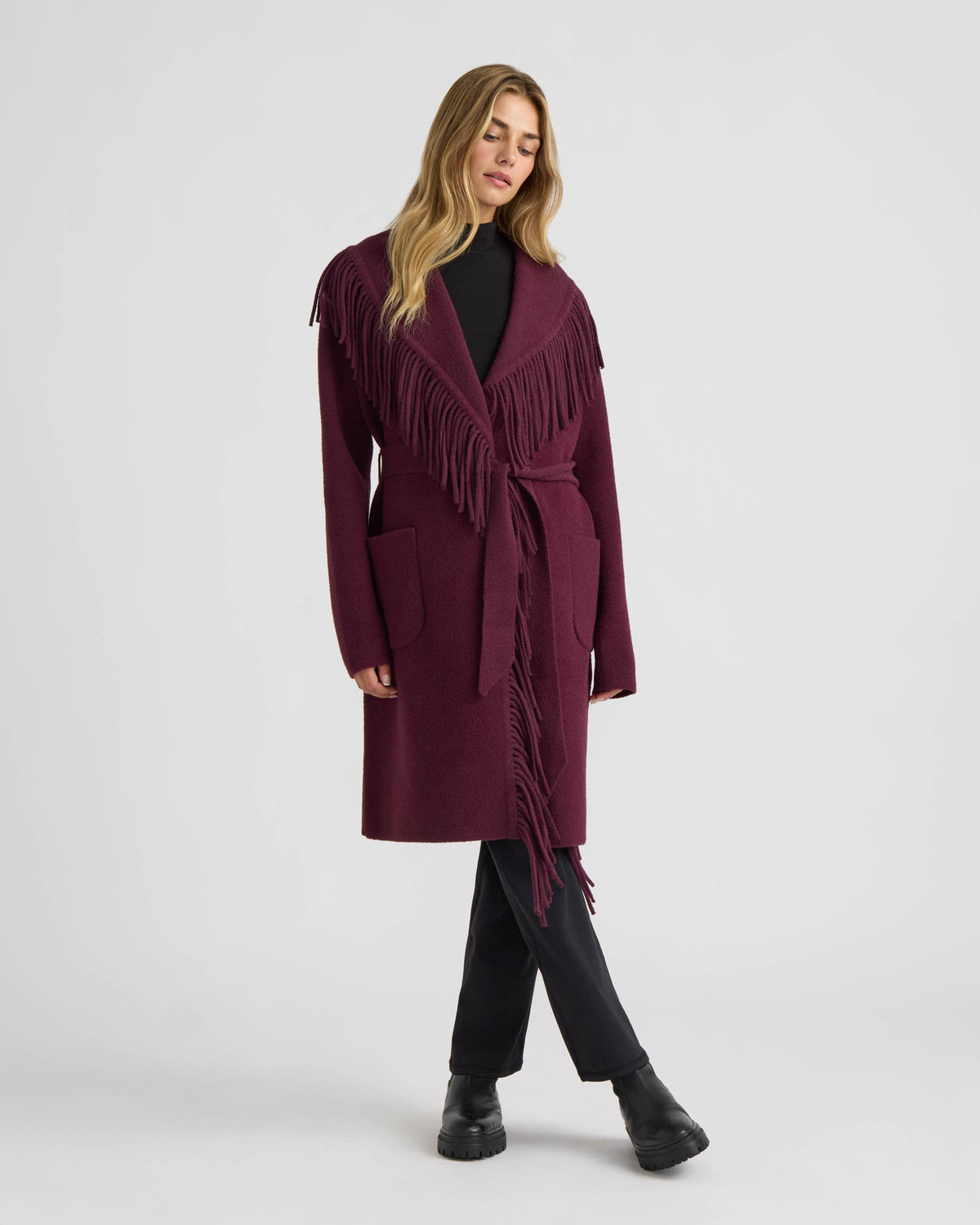 Dark Plum Eyelash Mink Wrap Fringe Coat