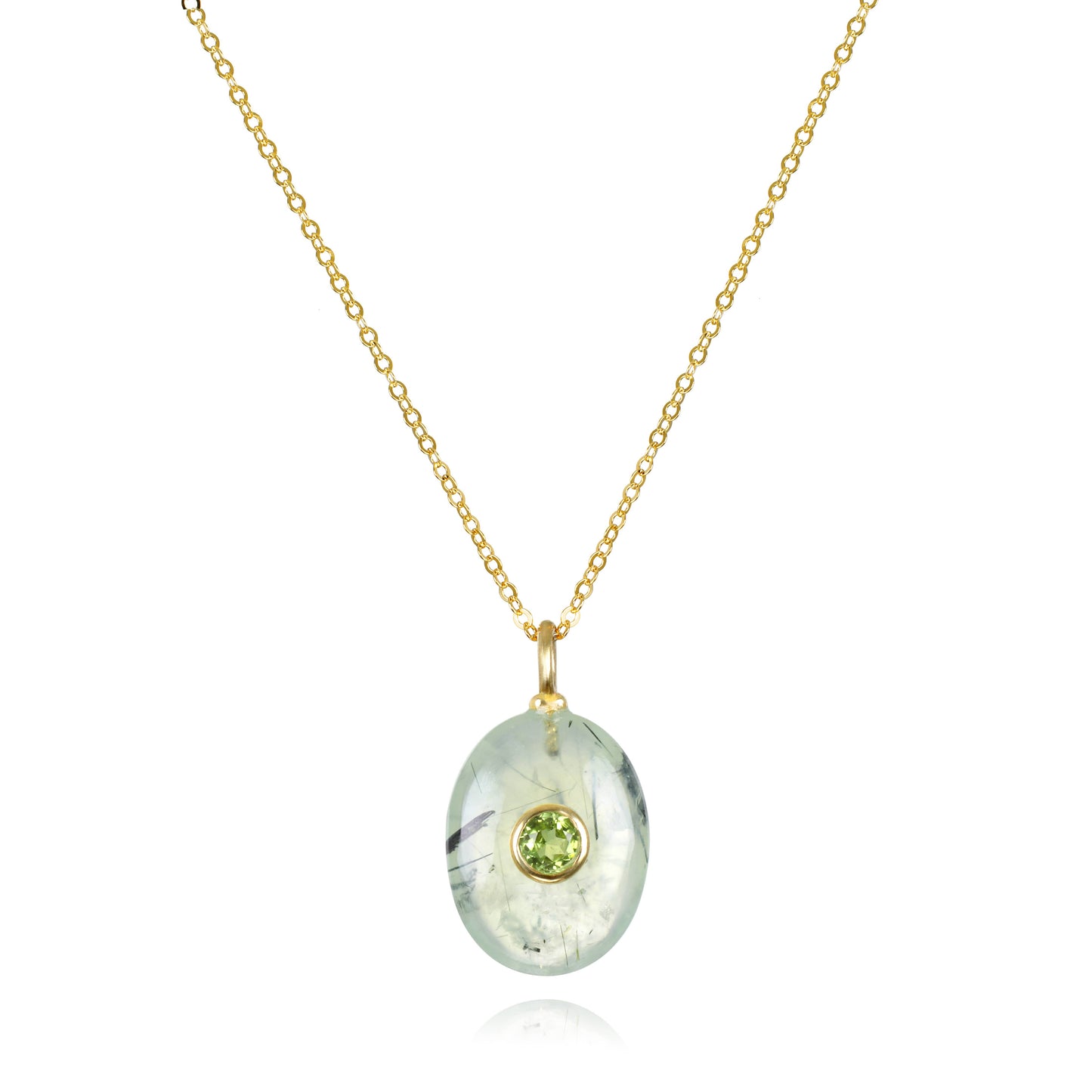 Oval Charm Cable Necklace - Prehnite & Peridot