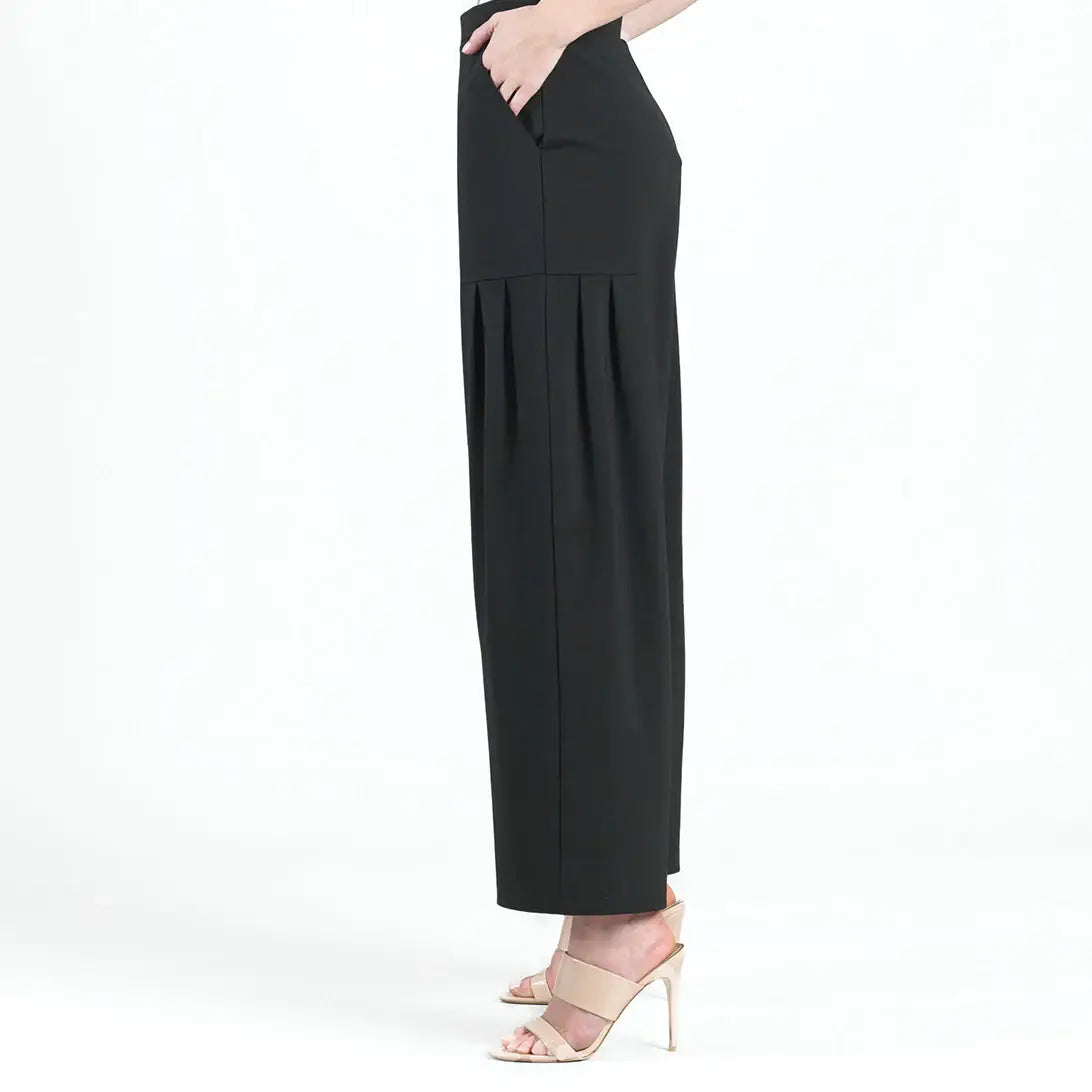 Rayon-Ponte Knit - Pleated Wide Leg Pocket Pant