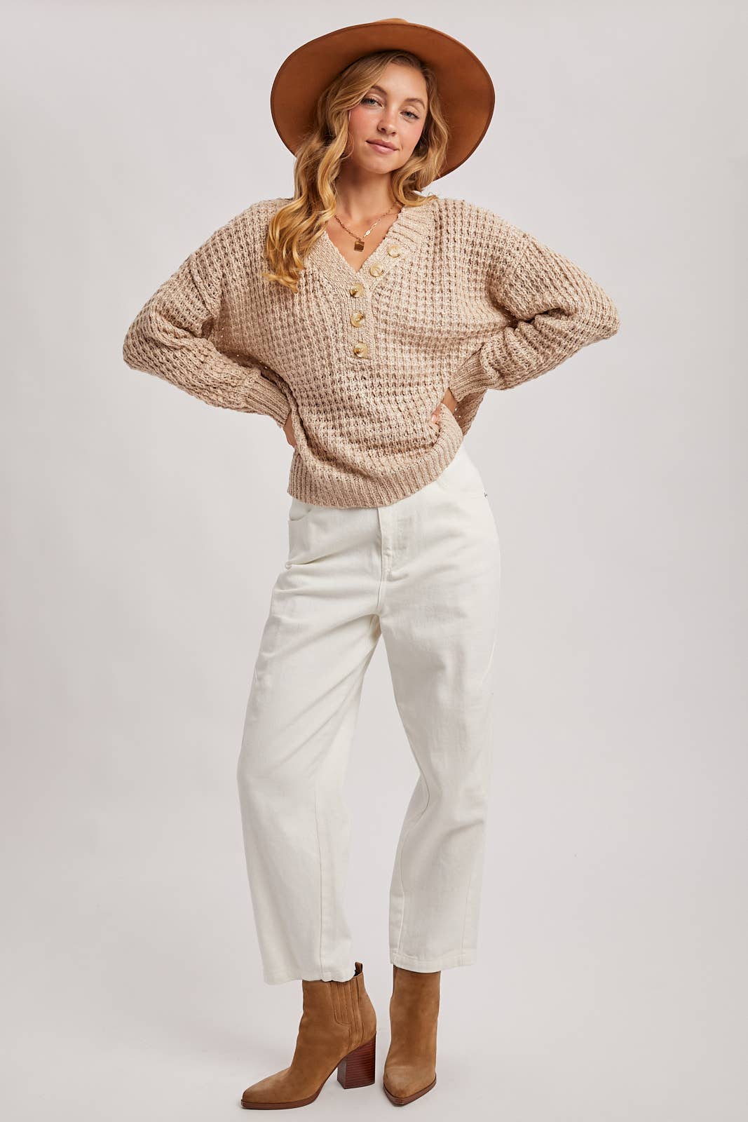 Beige Thermal Henley Sweater