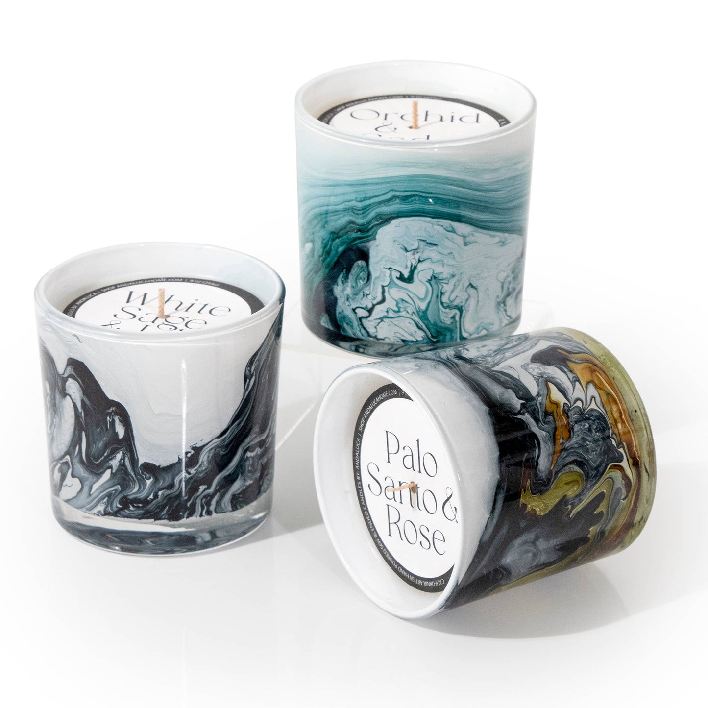 Palo Santo & Rose Swirl Glass Candle