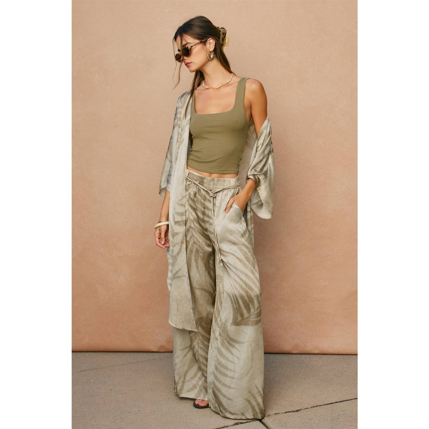 Sandstone Palm Looped Belt Pants