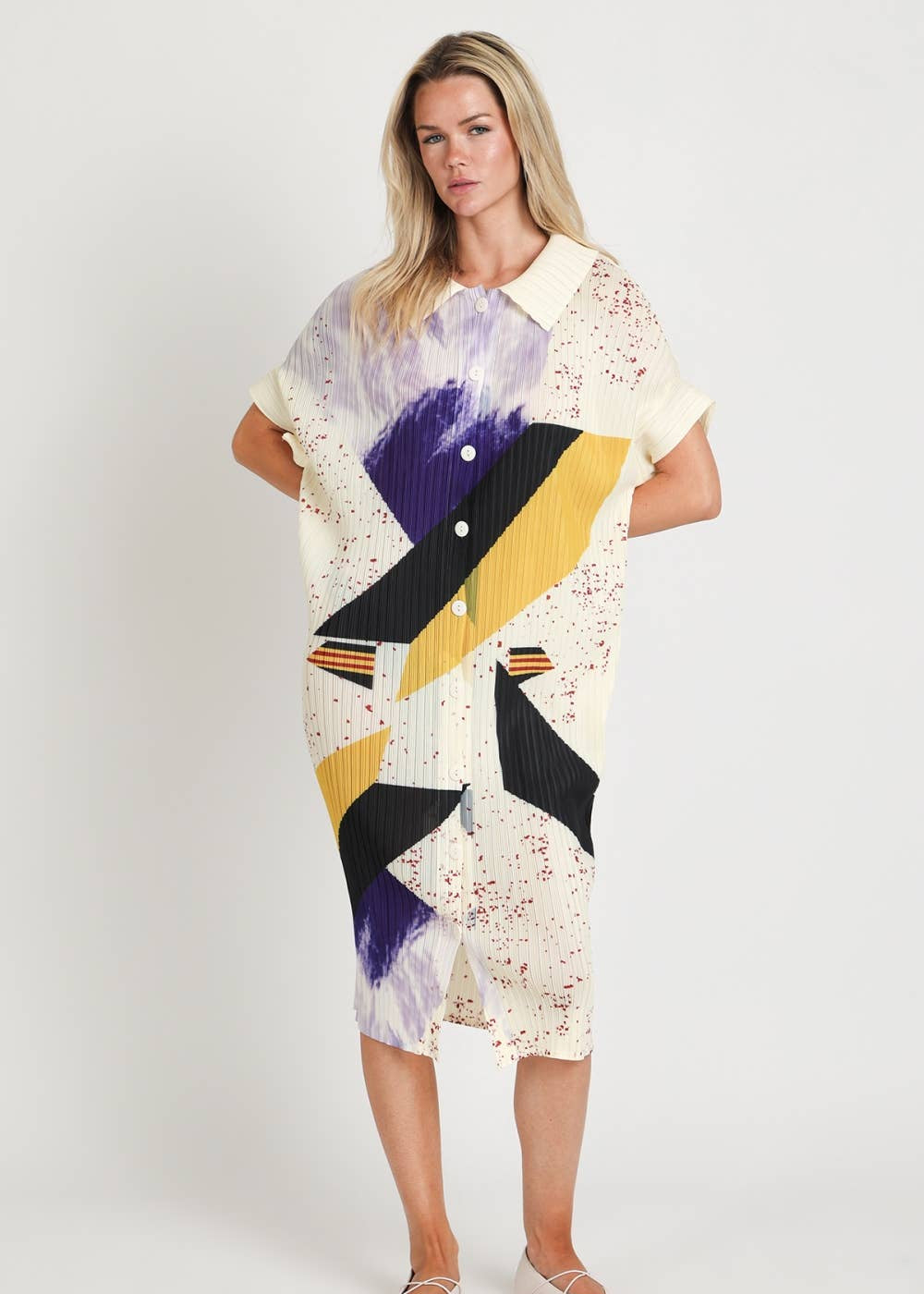 Modern Abstract Button Down Midi Dress