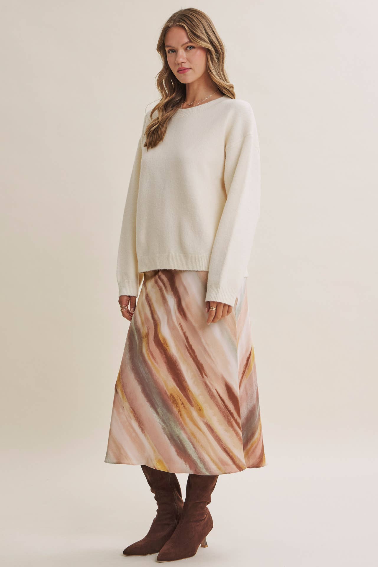 Watercolor Bias Satin Maxi Skirt