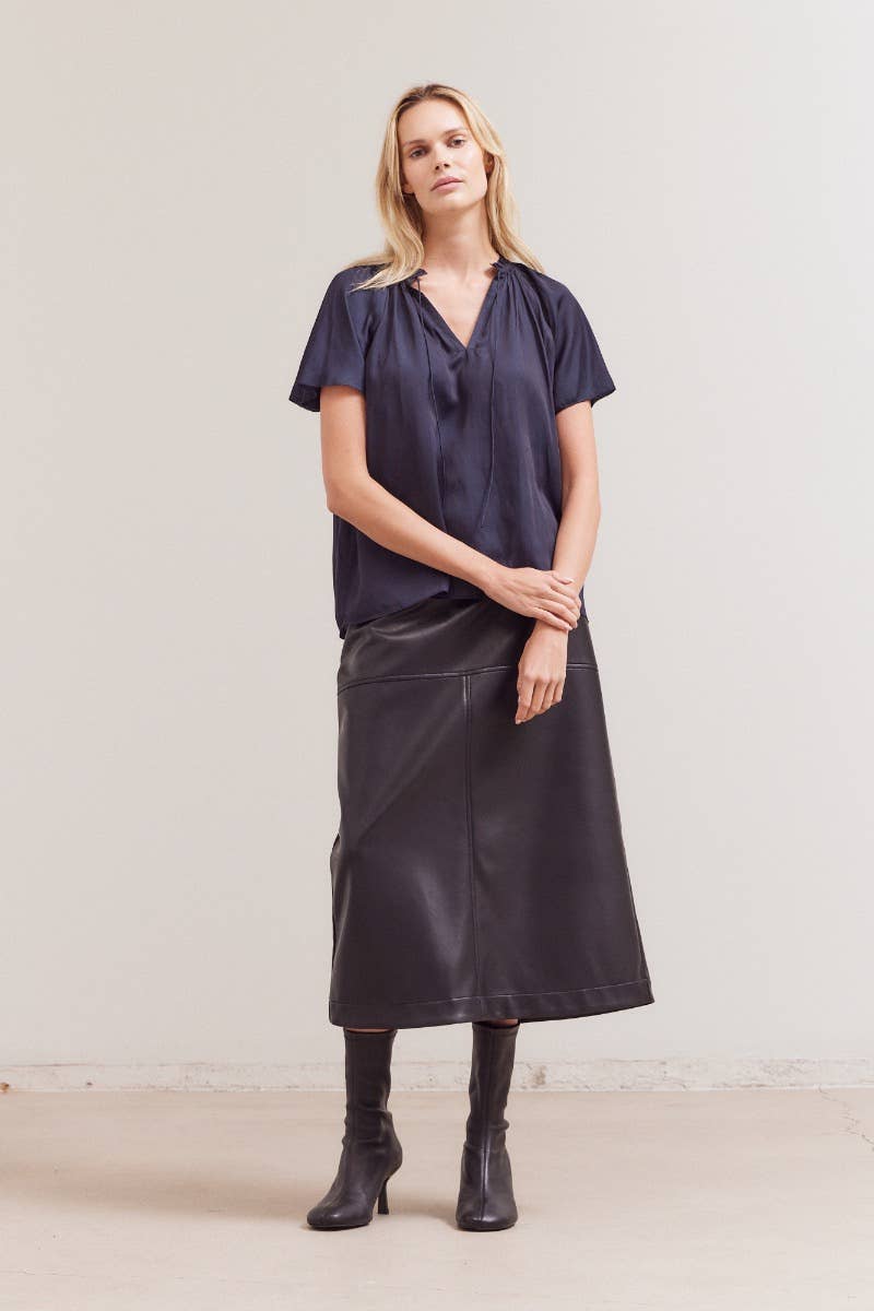 Midnight Silky Ruffle Sleeve Blouse