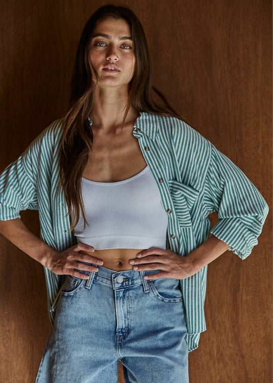 Classic Striped Button Up Collar Shirt