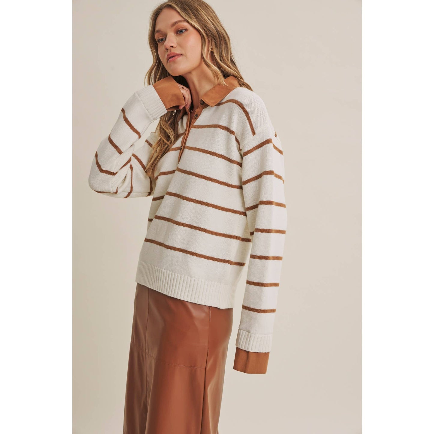 Heritage Striped Henley Sweater Top