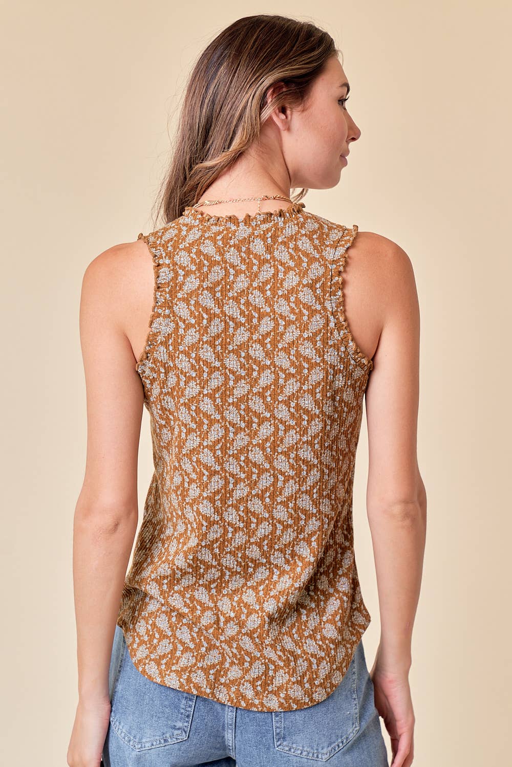 Printed Rib Frilled Tank