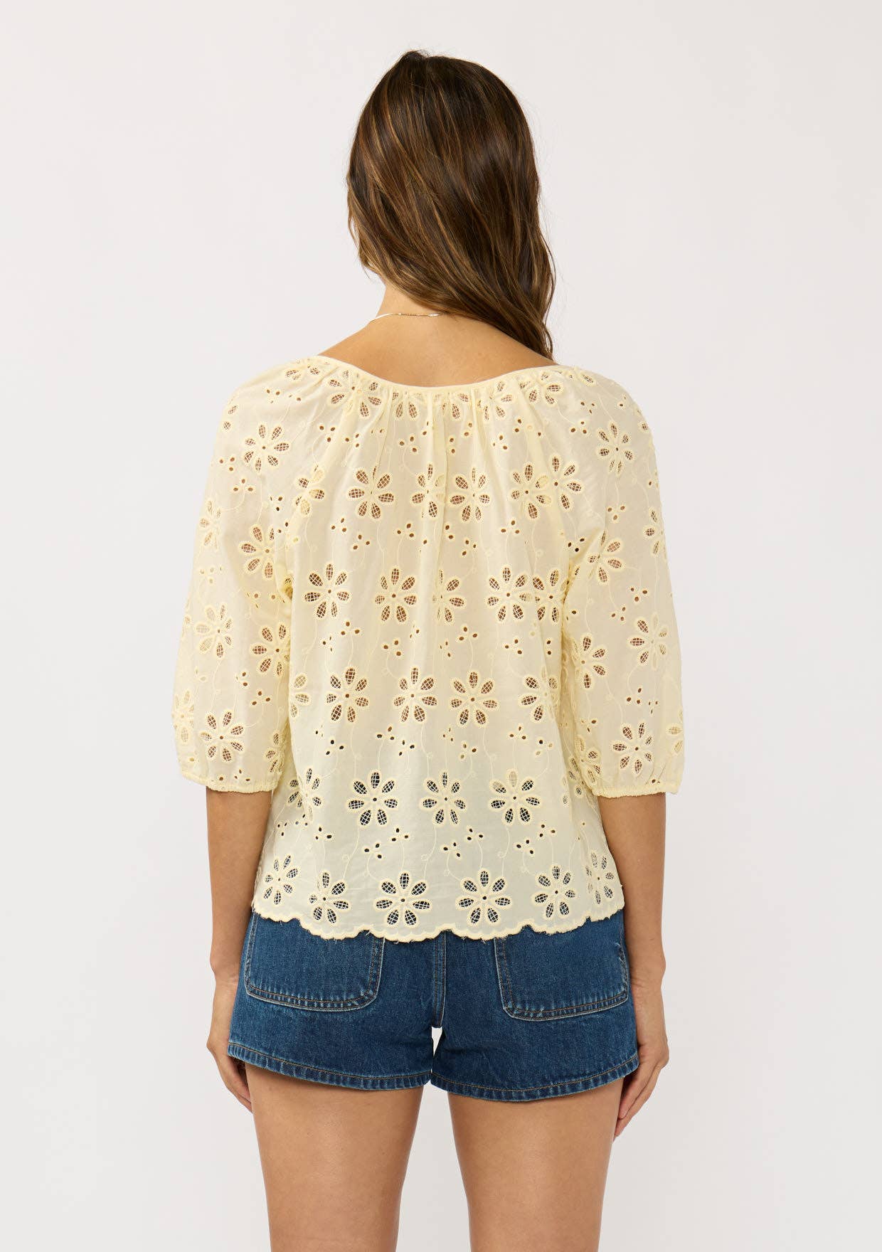 Floral Eyelet V-Neck Button Blouse