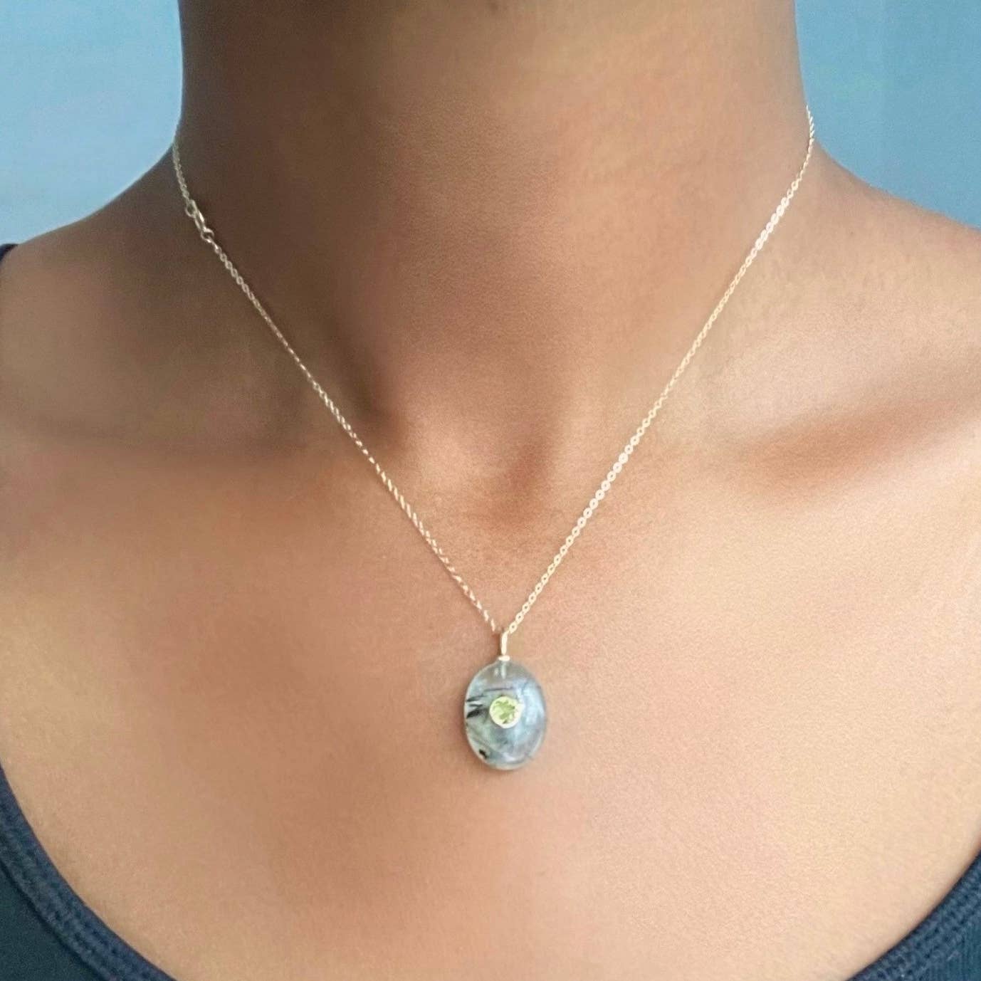 Oval Charm Cable Necklace - Prehnite & Peridot