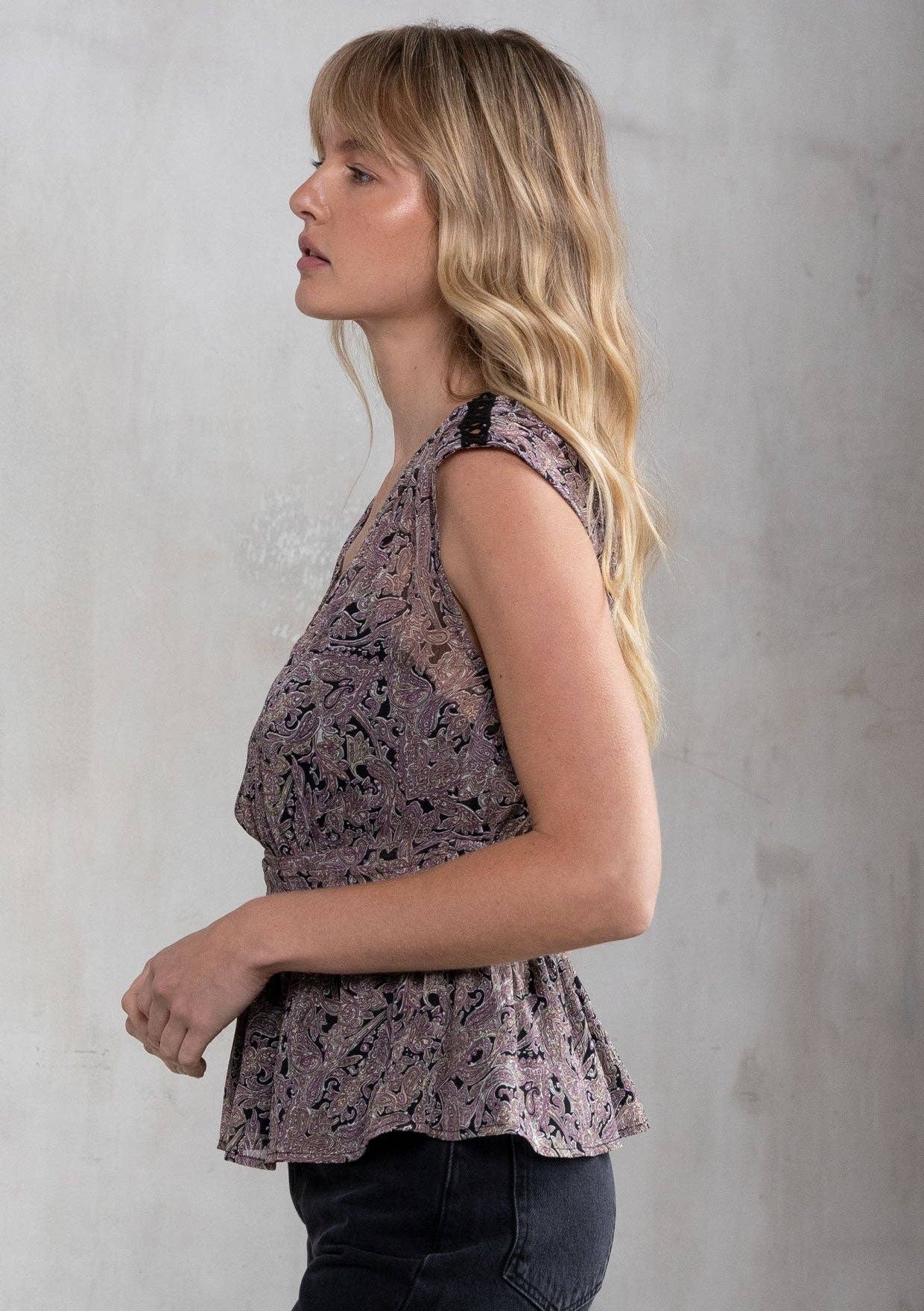Sheer Paisley Peplum Blouse