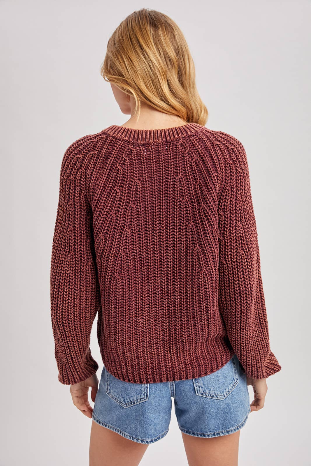 Washed Chunky Knit Cardigan Sweater