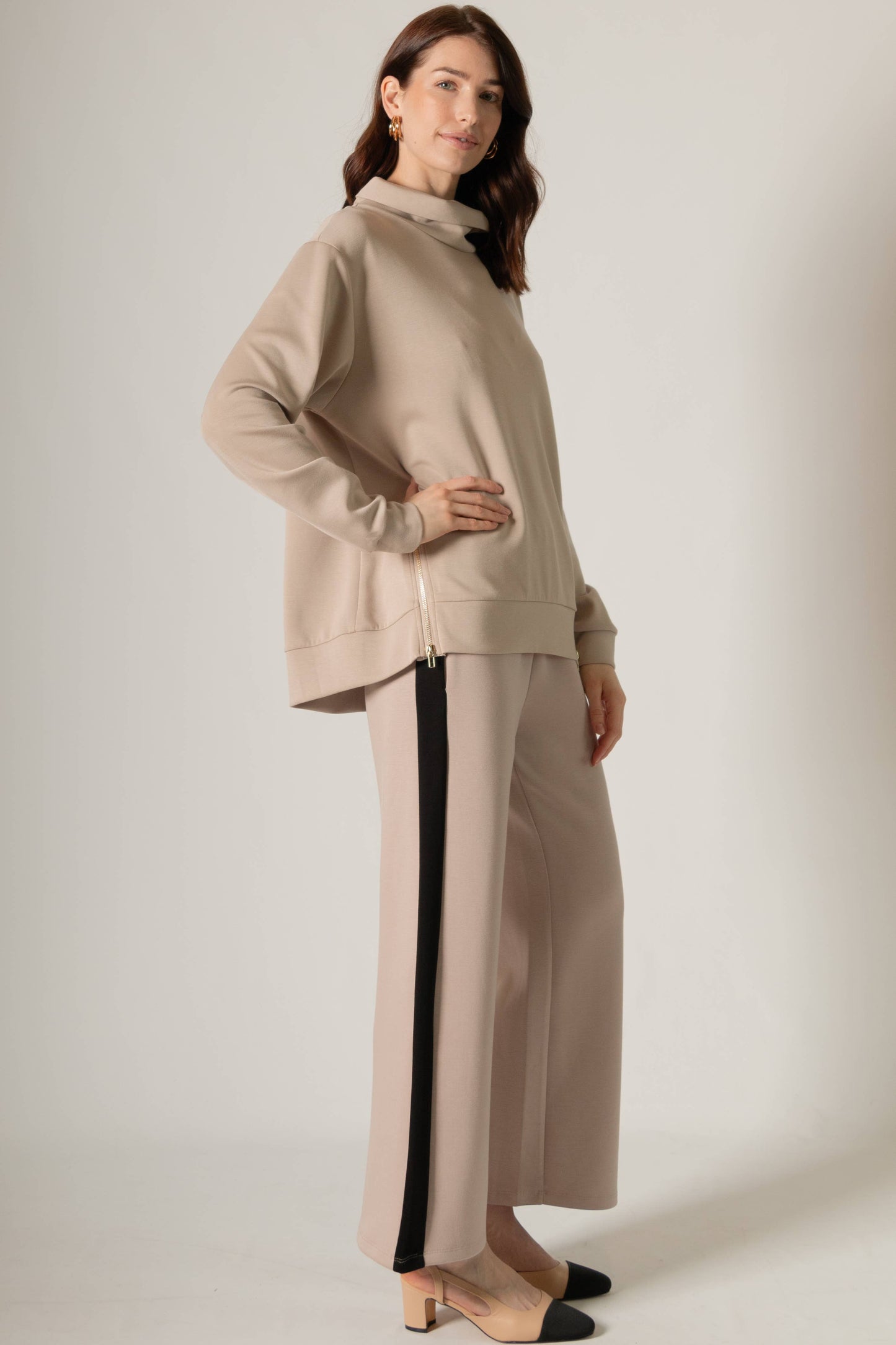 Butter Modal Side Zipper Top - Taupe