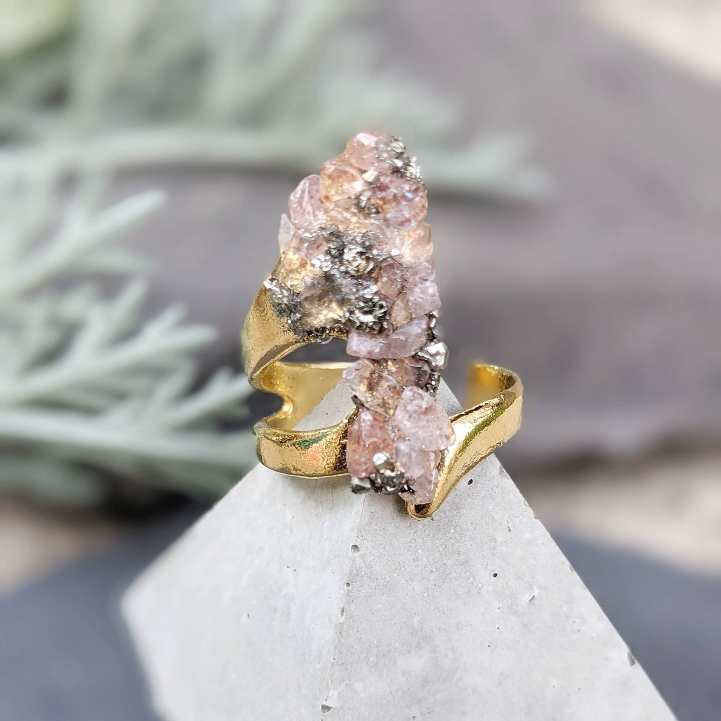 Adjustable Pyrite Quartz Ring