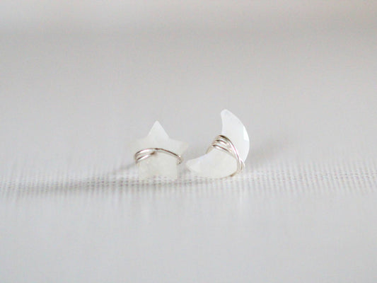 Moonbeam + Stardust Studs - Moonstone