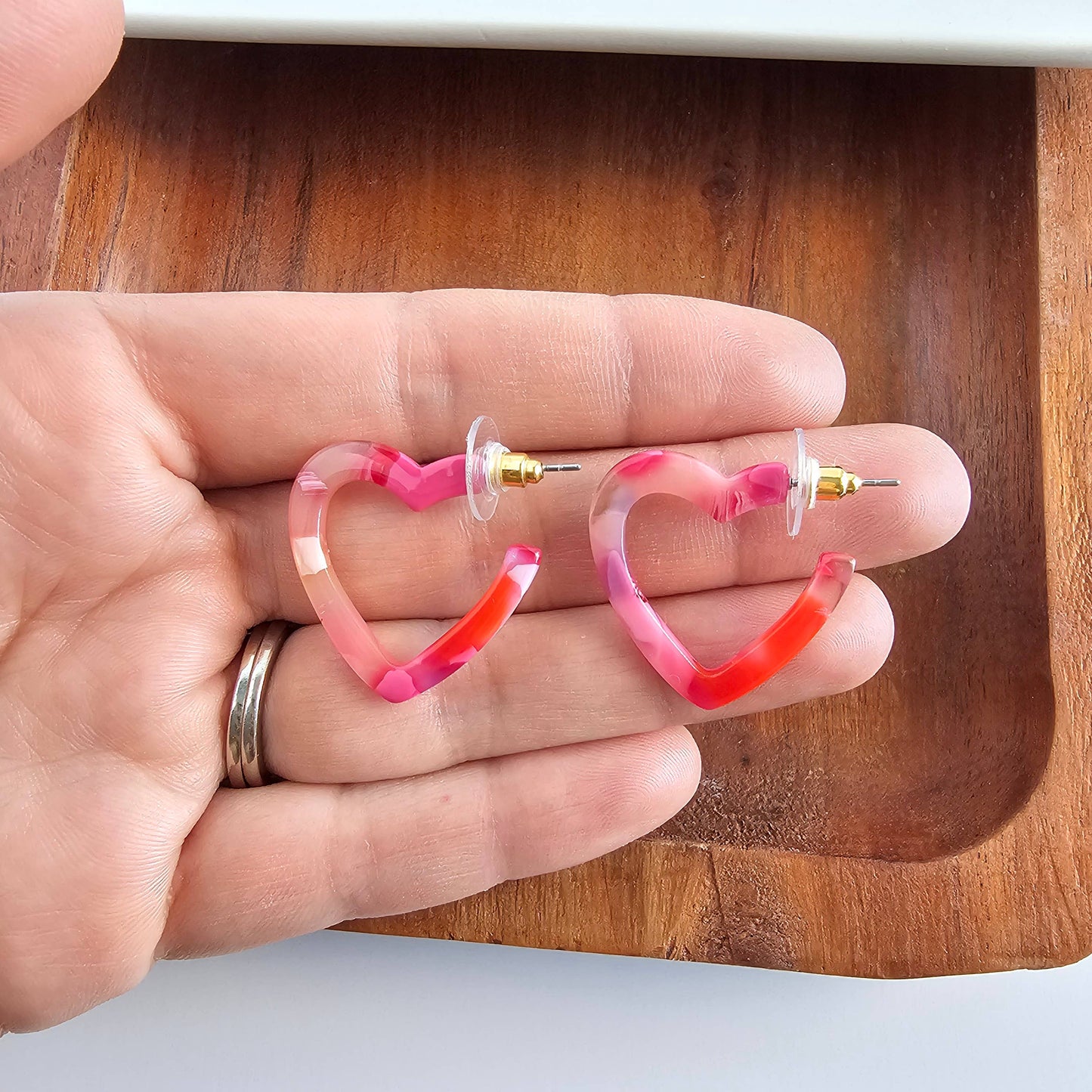 Mini Heart Hoops - Tickled Pink