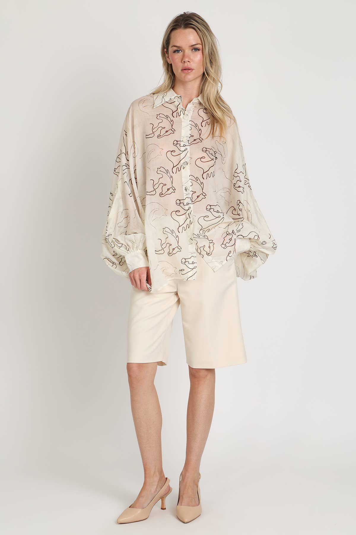 Horse Stencil Print Sheer Blouse