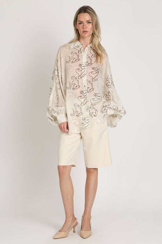Horse Stencil Print Sheer Blouse