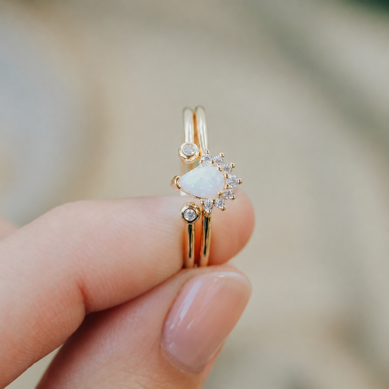 Opal Burst Gold Ring