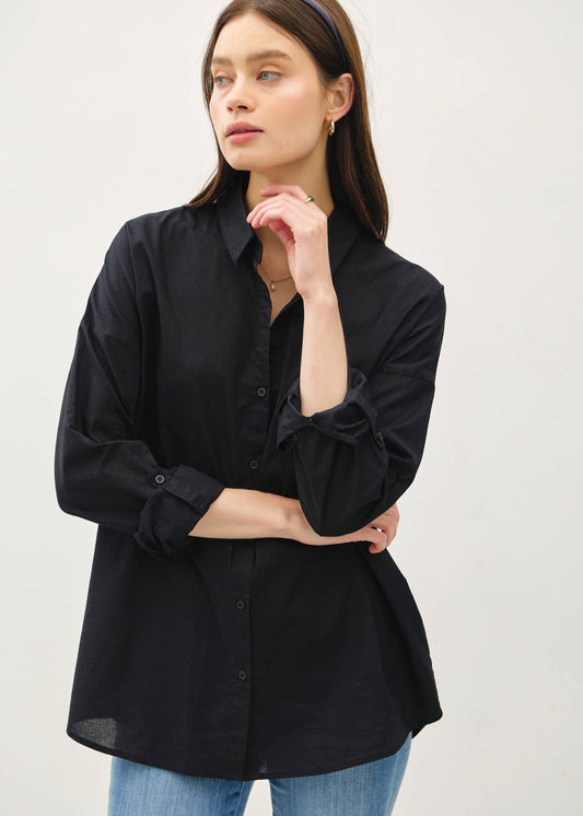 Oversized Basic Cotton Button-up