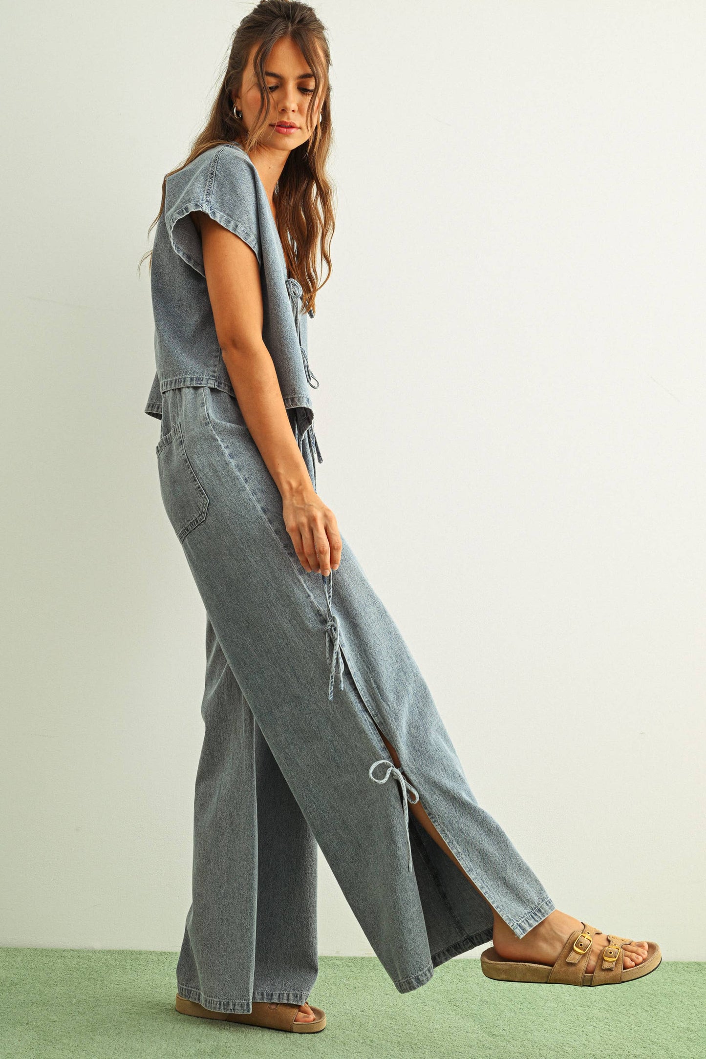 Denim Side Tie Pants