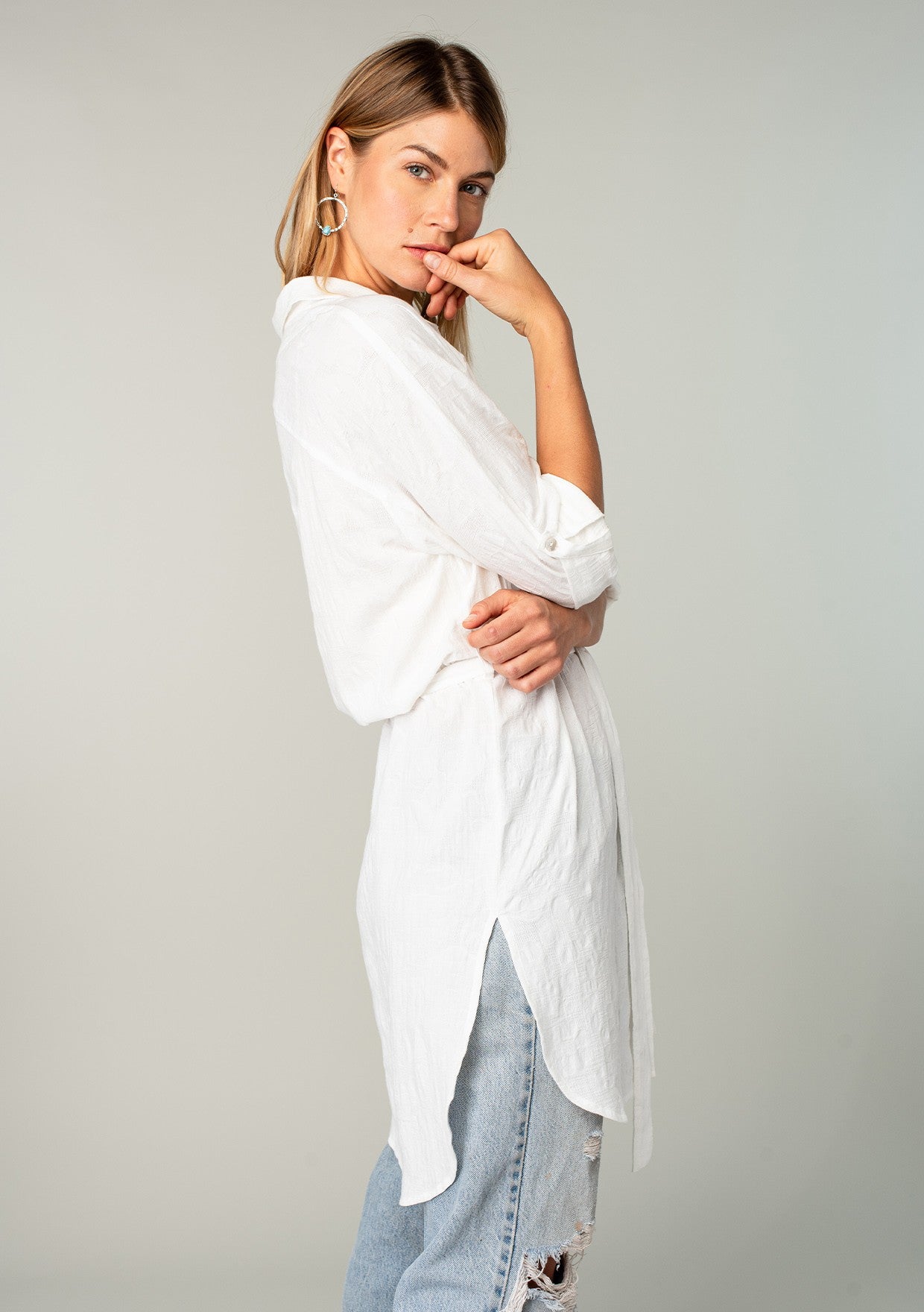 Collared Button Up Belted Tunic