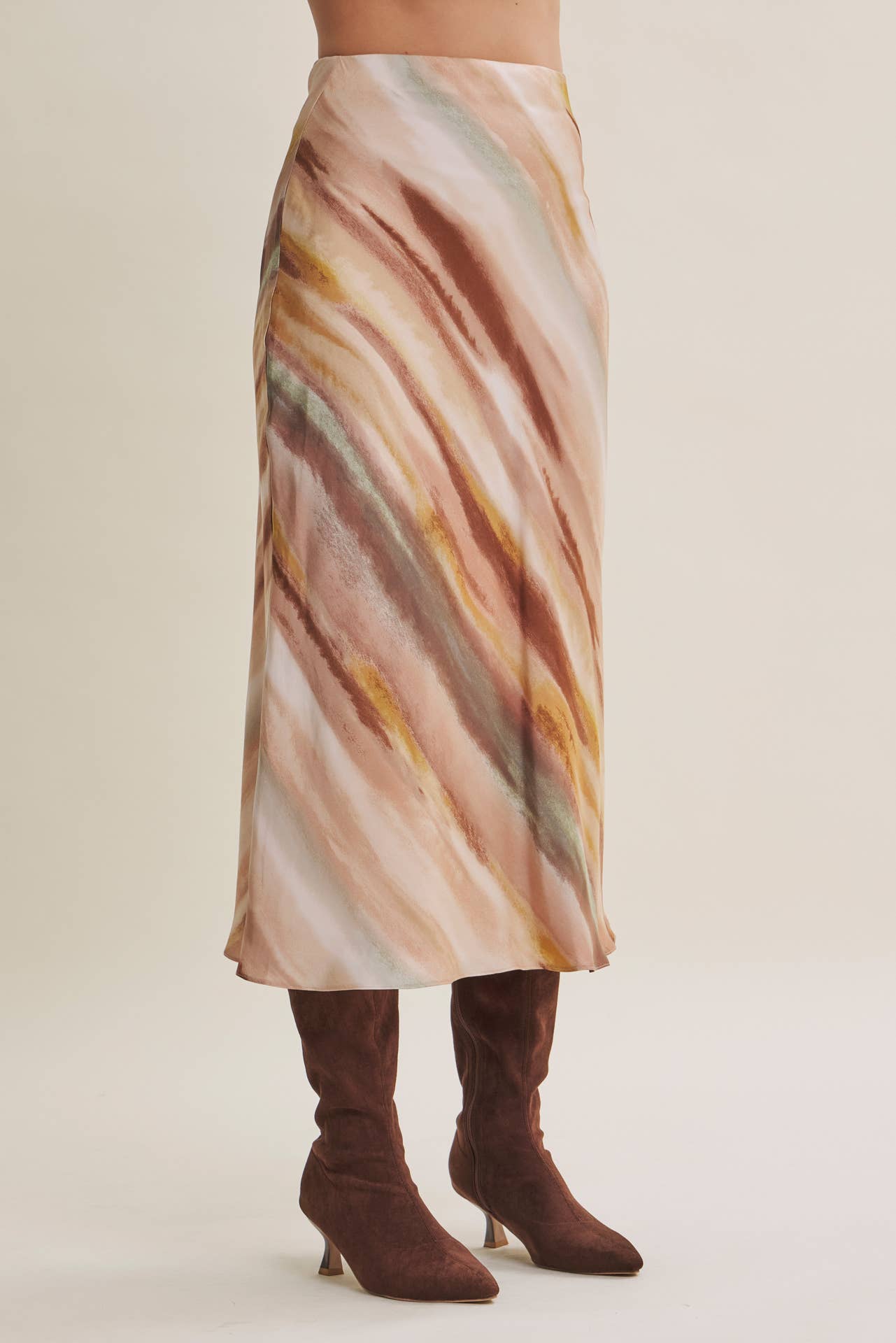 Watercolor Bias Satin Maxi Skirt