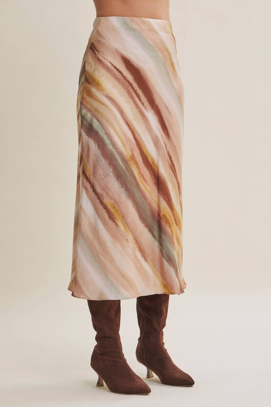 Watercolor Bias Satin Maxi Skirt
