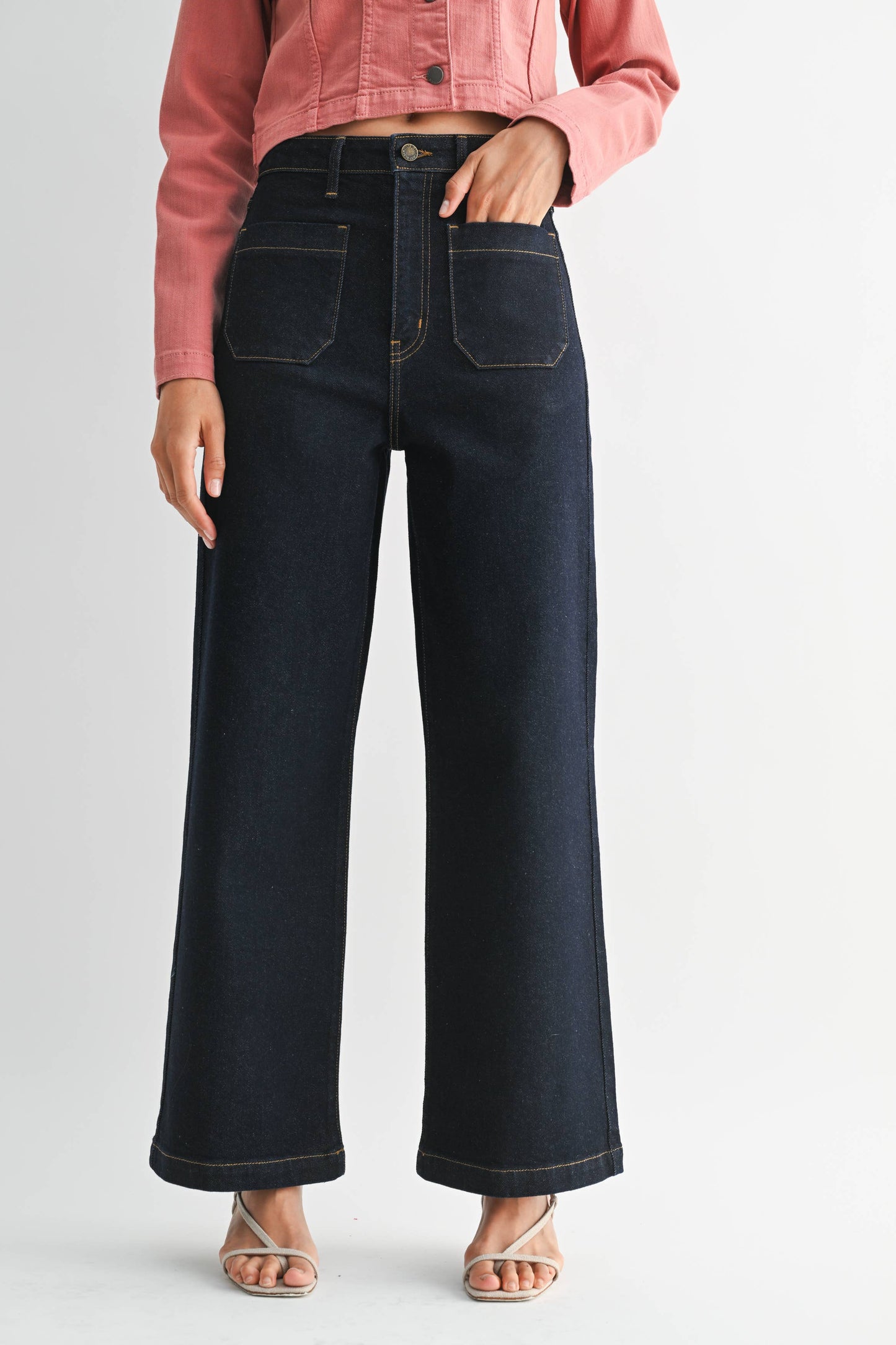 JUST BLACK DENIM - Super Dark Patch Pocket Wide Leg
