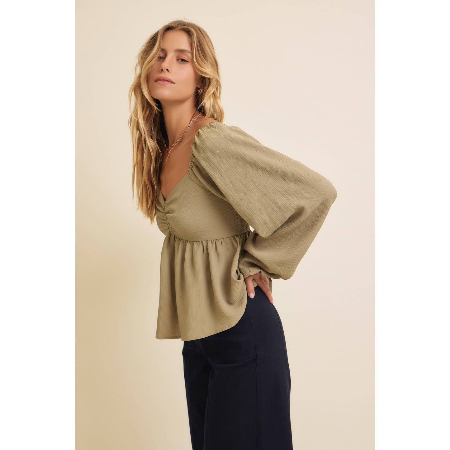 Crinkled Babydoll Blouse