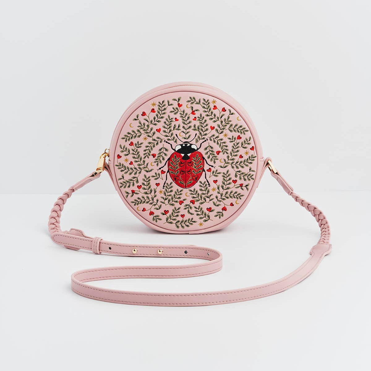 Ladybug Pink Embroidered Circle Bag