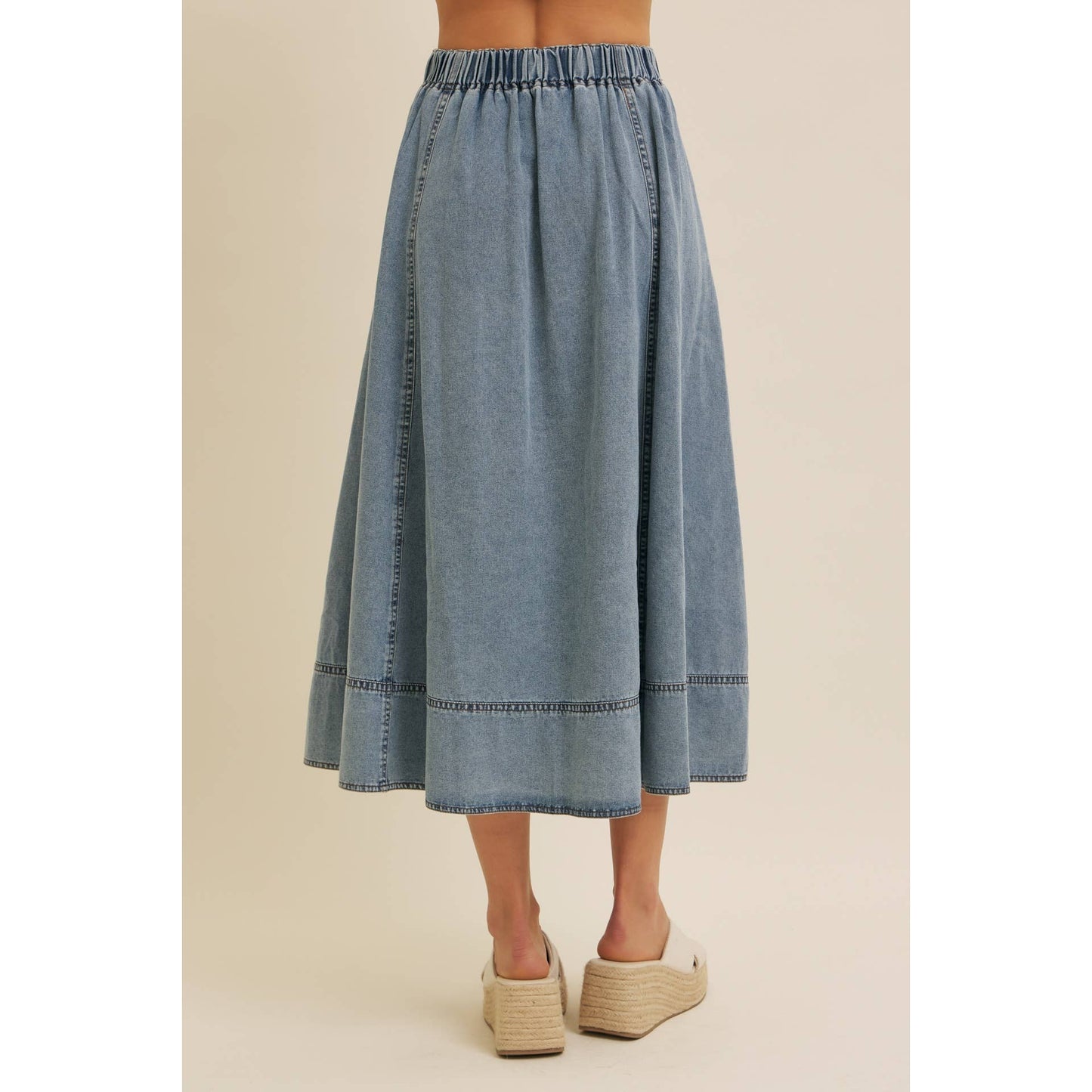 Stitched Denim Midi Skirt