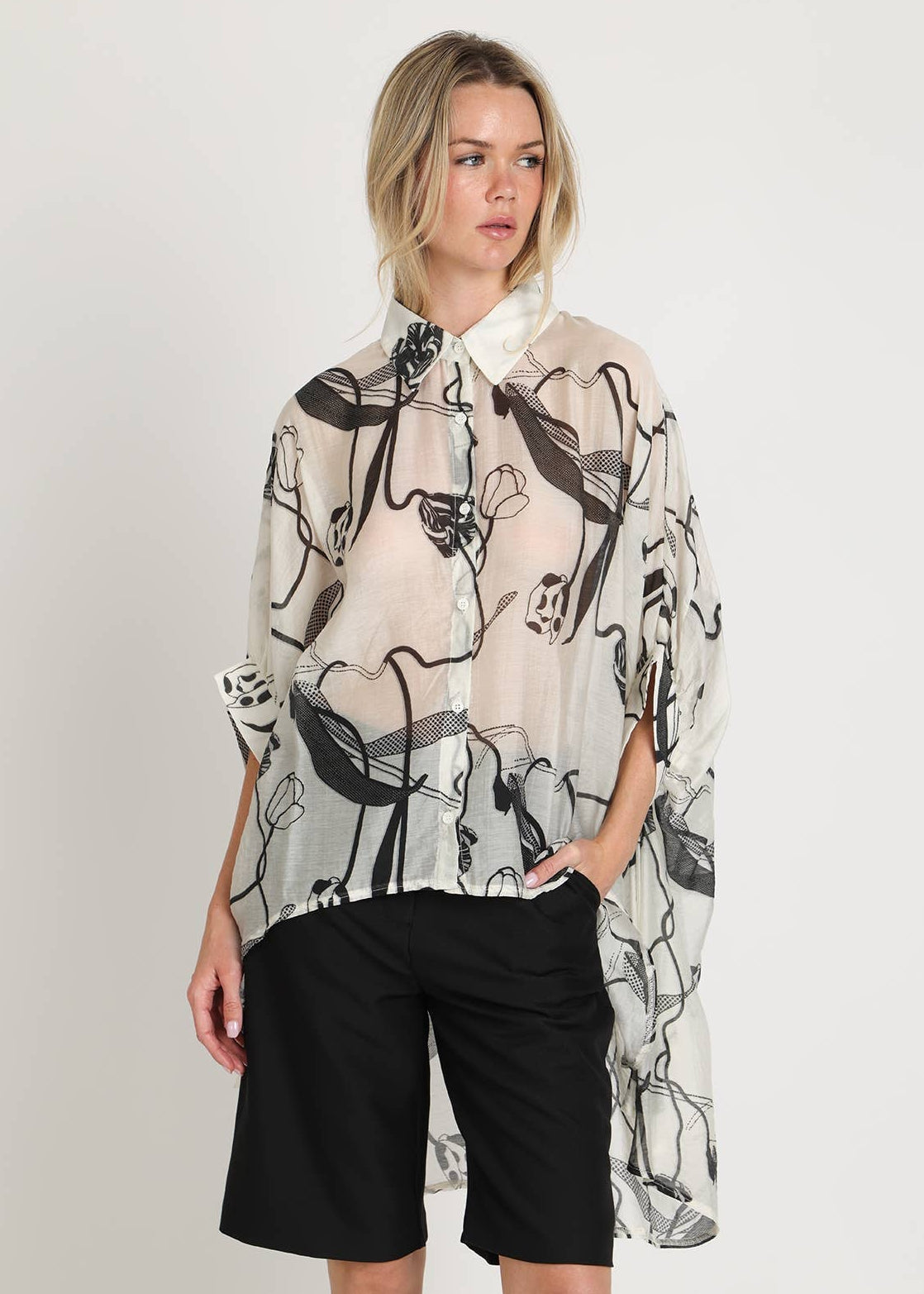 Abstract Print Sheer Hi-Low Tunic
