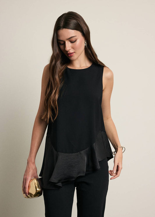 Asymmetrical Satin Ruffle Hem Sleeveless Top