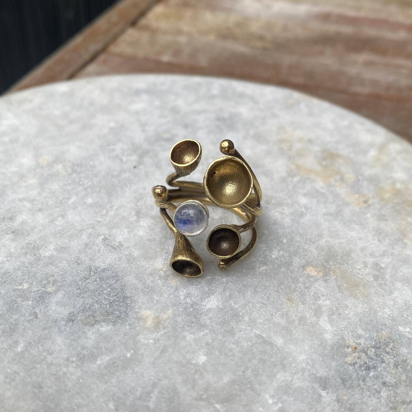 Brass & Moonstone Sculpture Ring