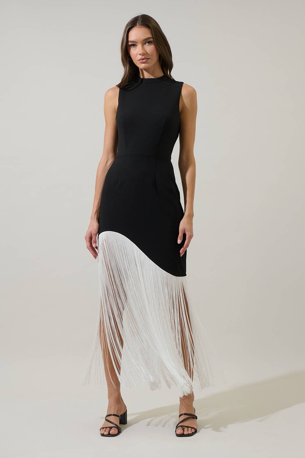 Contrast Fringe Sleeveless Maxi Dress
