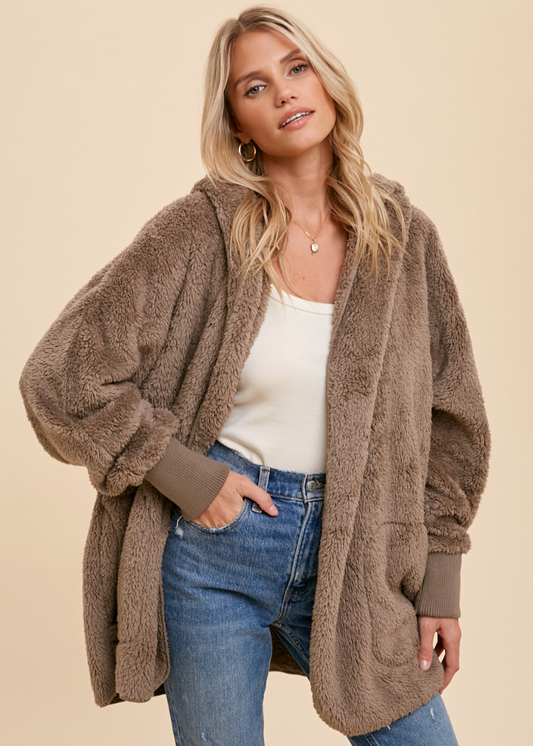 Cozy Plush Hoodie - Cafe