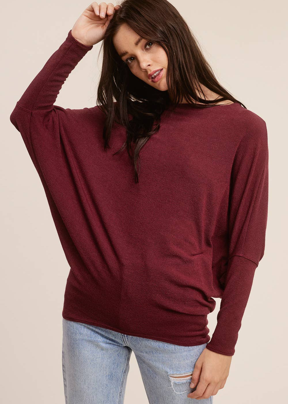 Crepe Hacci Dolman Top - Burgundy