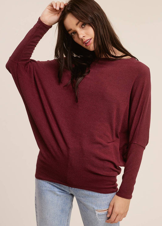Crepe Hacci Dolman Top - Burgundy