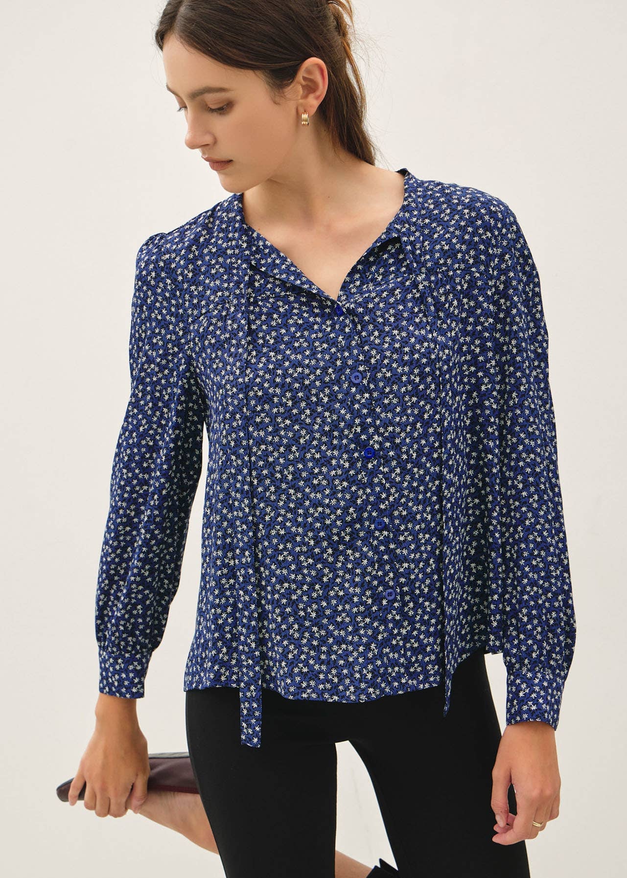 Deep Navy Ditsy Floral Blouse