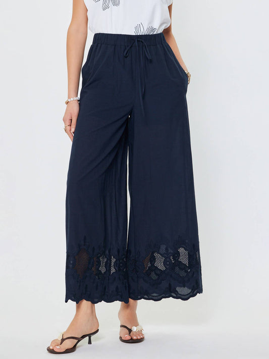 Delicate Embroidered Border Wide Leg Pants
