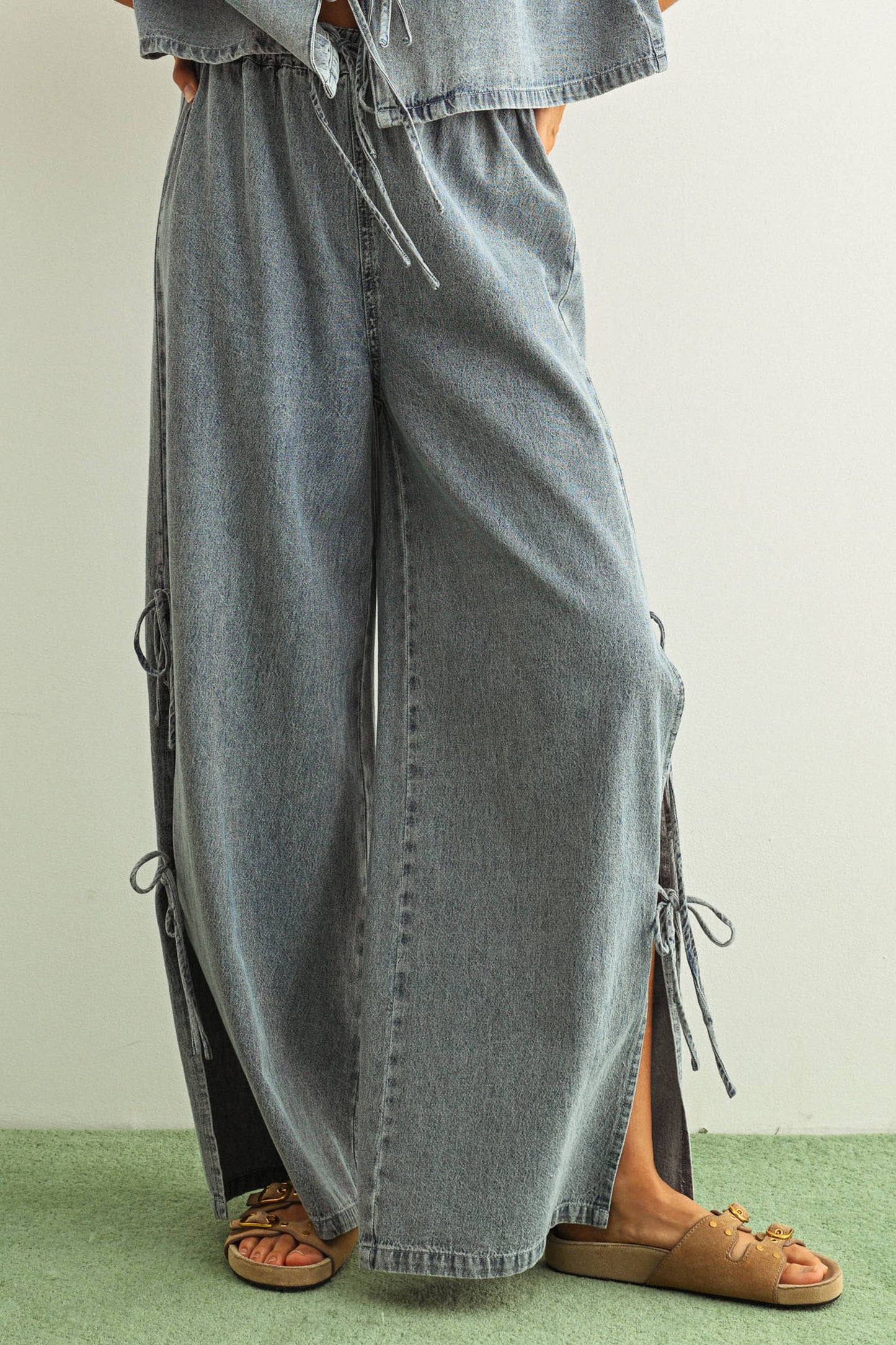 Denim Side Tie Pants