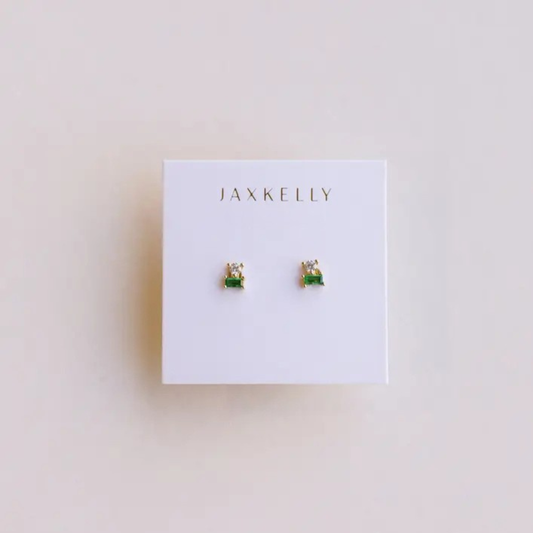 Double Stud Stack - Emerald & Gold Earrings