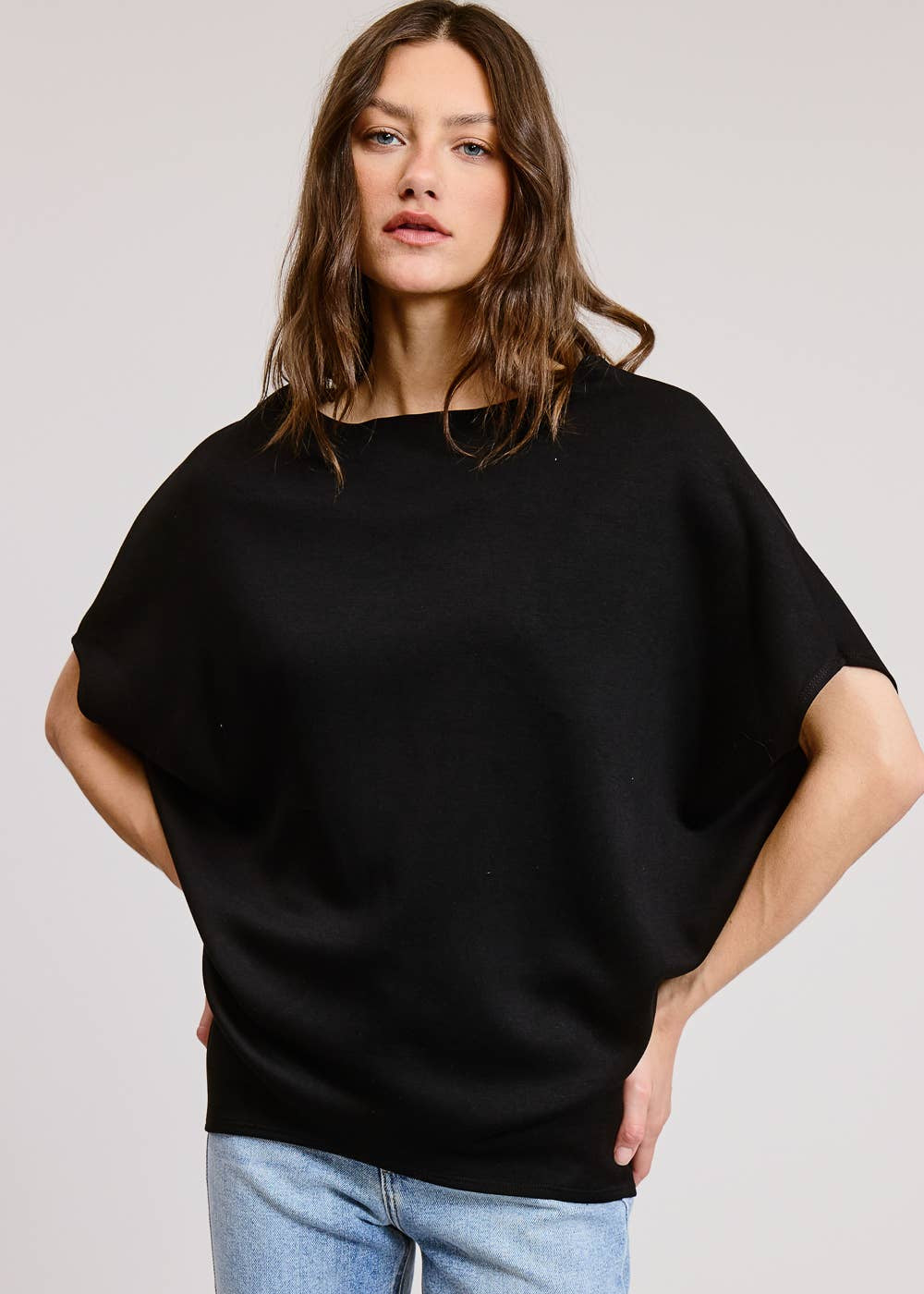 Effortlessly Chic Scuba Dolman Top - Black